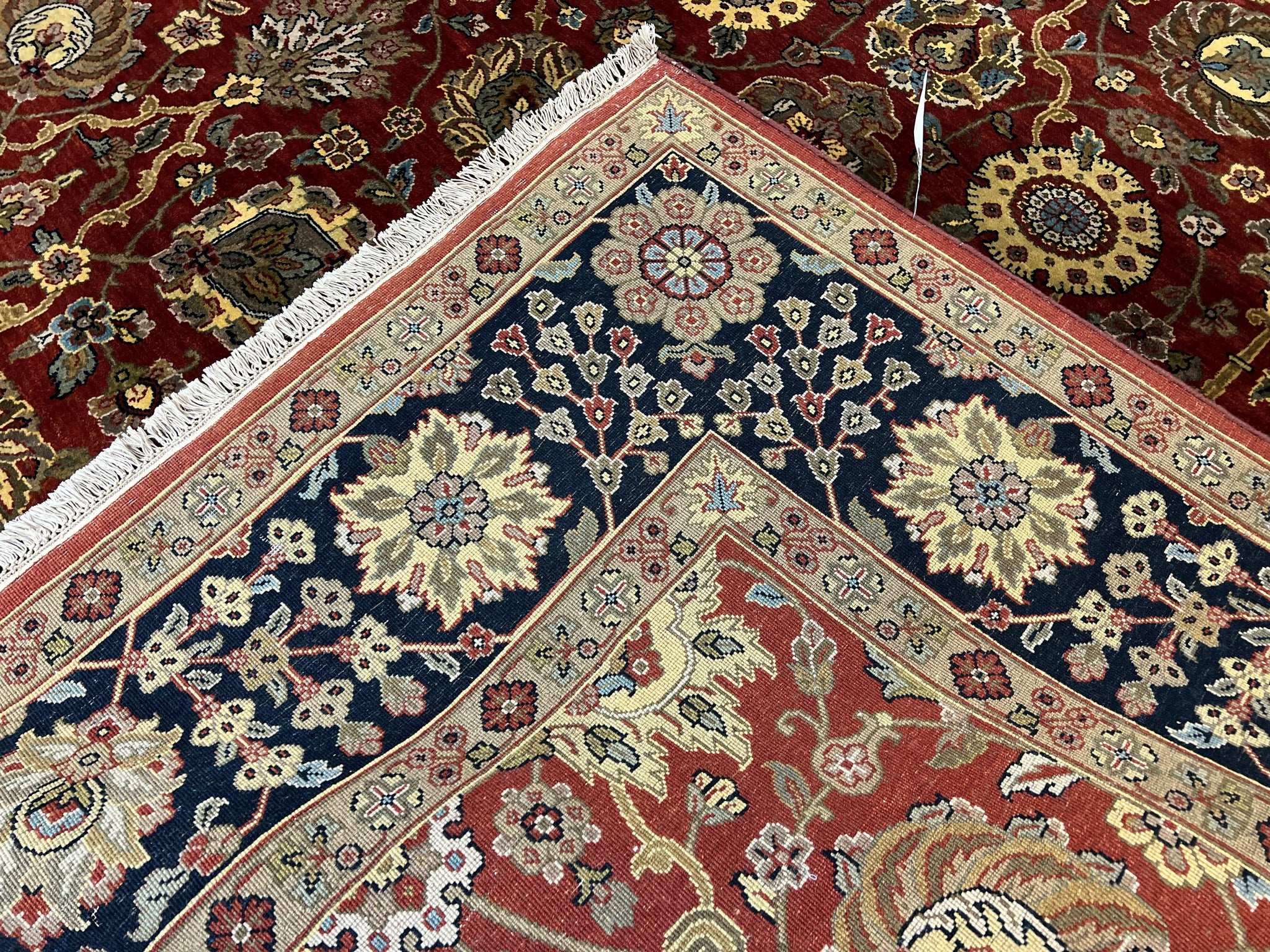 Indo Persian Rug 9x12, Hand Knotted Traditional Indian Wool Oriental Carpet 9 x 12 ft, Maroon and Navy Blue, Floral Allover 9x12 Vintage Rug by Jewel Rugs
