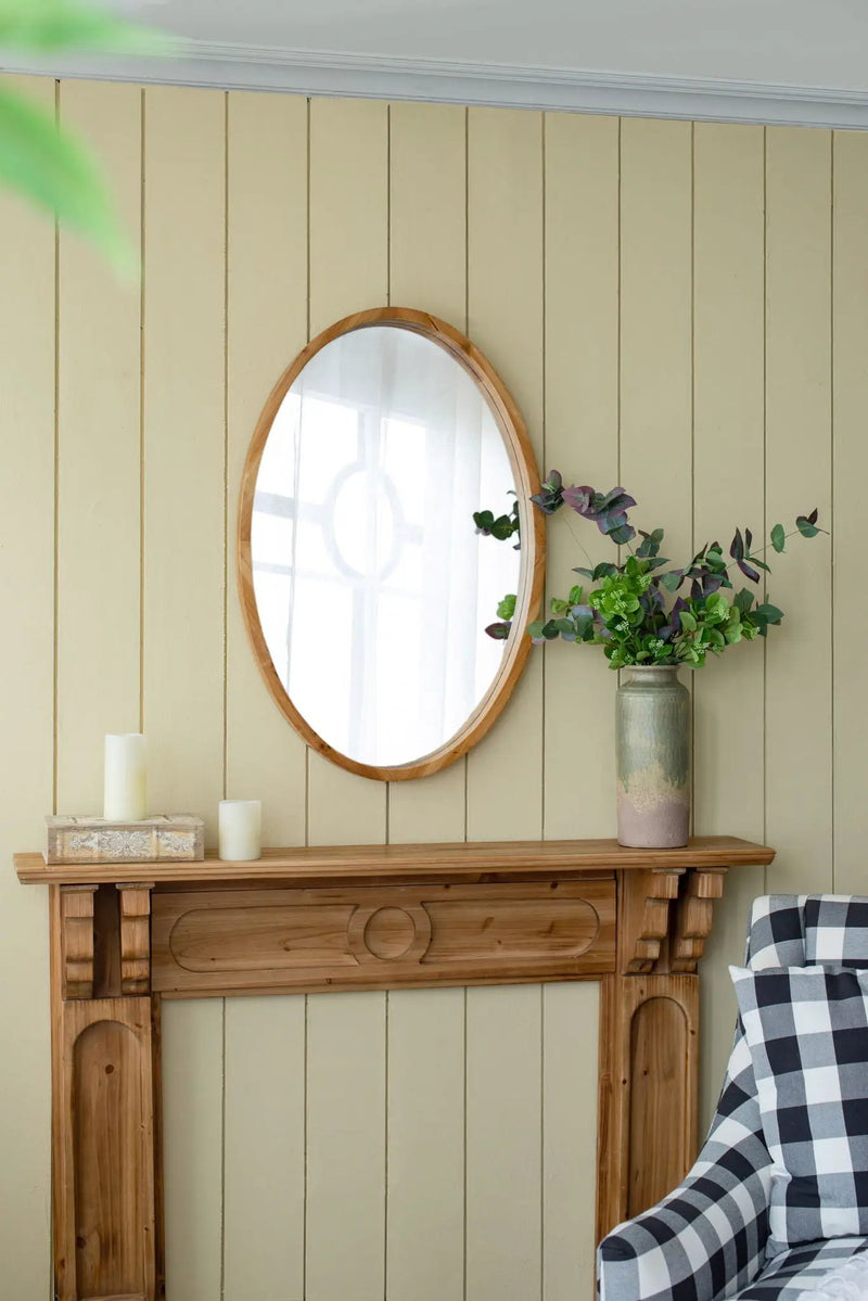 Oval Wall Mirror With Wood Frame, Farmhouse Wood Mirror For Bathroom Entryway Console Lean Against Wall - Brown by HouseOfZazla