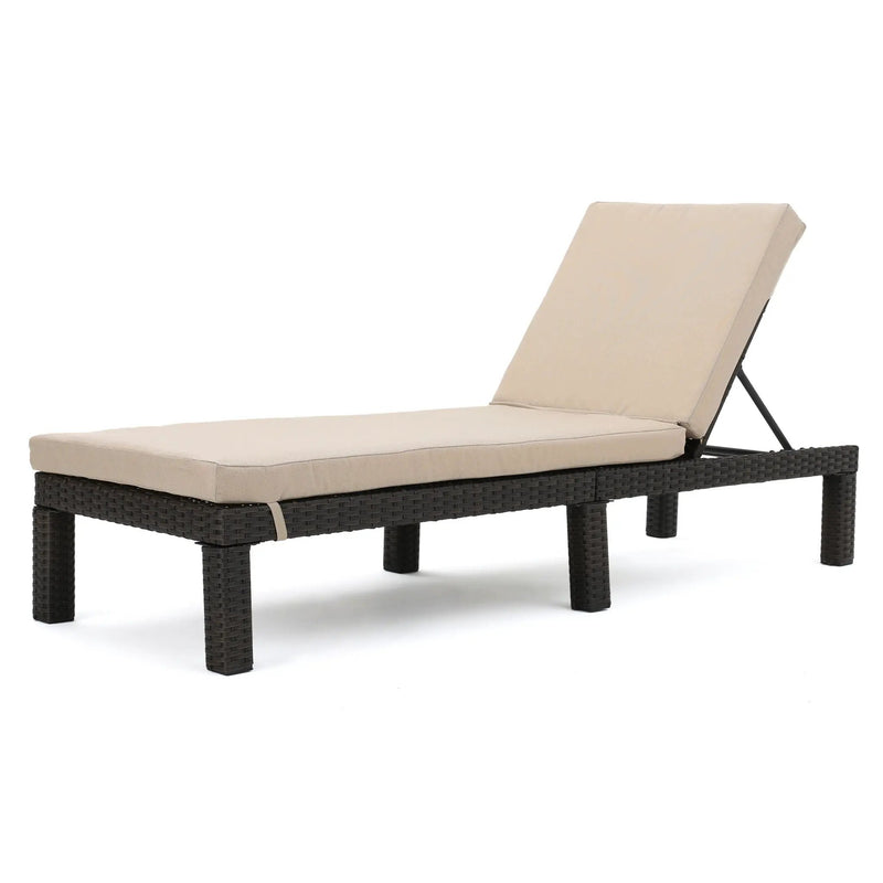 Puerta Chaise Lounge Frame Cushion Outdoor Wicker Iron - Beige / Dark Brown by HouseOfZazla