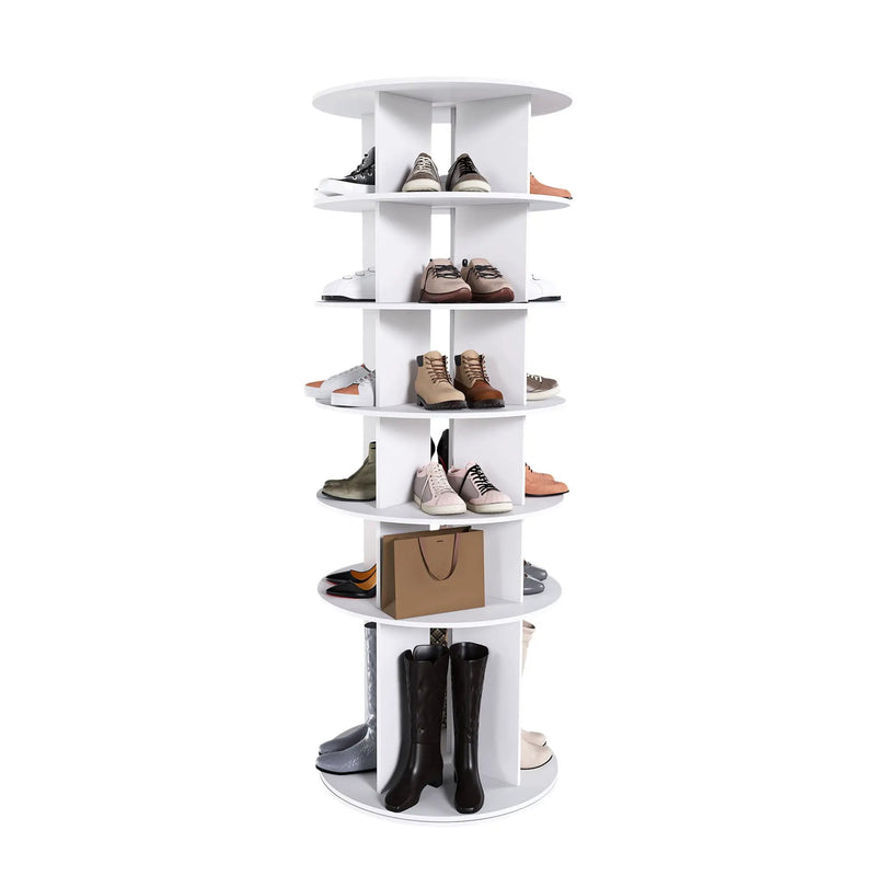 6 Tier Spinning Shoe Rack, Free Standing 360° Revolving Shoe Organizer - White by HouseOfZazla