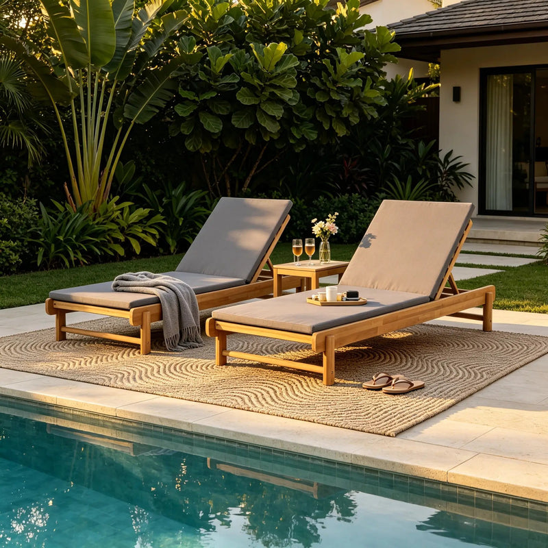 Light Teak Acacia Wood Chaise Lounge Set by HouseOfZazla