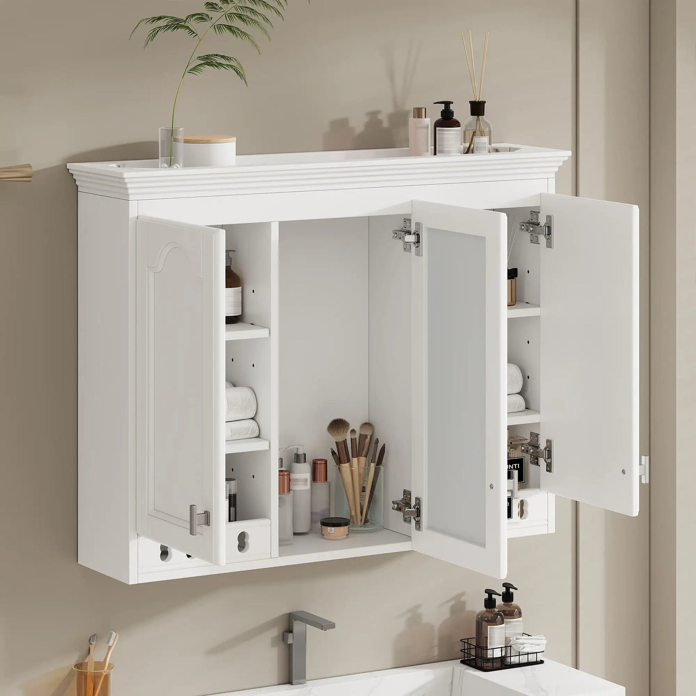 Wall Mount Mirror Cabinet With Adjustable Shelves, Soft Closing Hinges by HouseOfZazla
