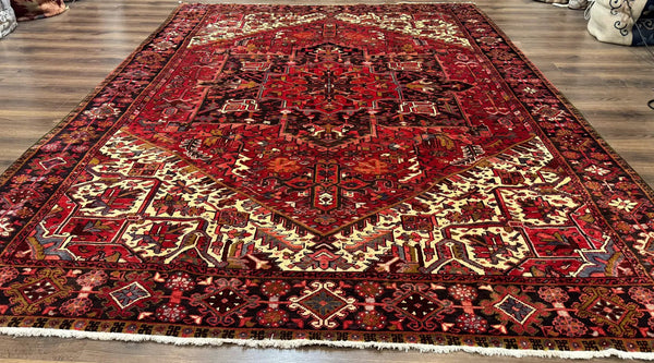 Persian Heriz Rug 8x11, Geometric Design, Red & Cream, photo 2 of 13