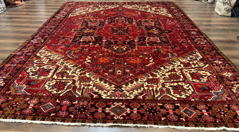 Persian Heriz Rug 8x11, Geometric Design, Red & Cream by Jewel Rugs