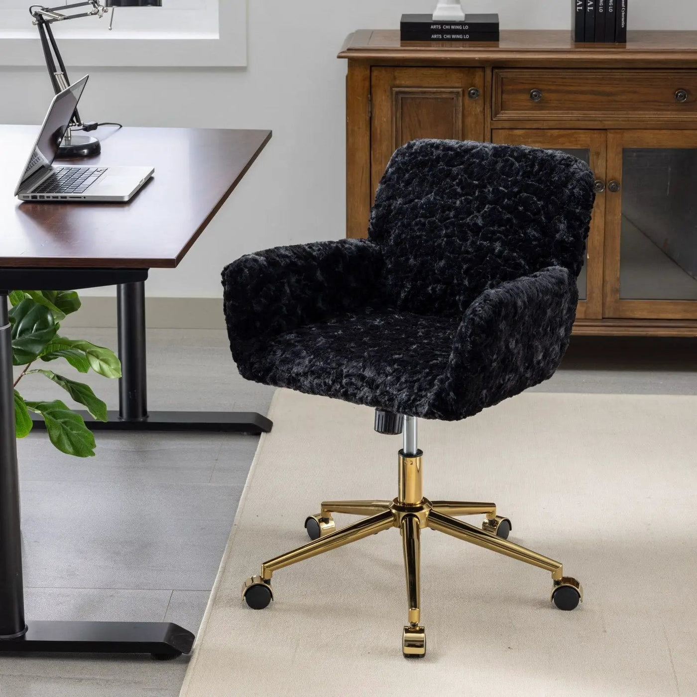 Office Chair, Artificial Rabbit Hair Home Office Chair With Metal Base, Adjustable Desk Chair Swivel Office Chair, Vanity Chair by HouseOfZazla
