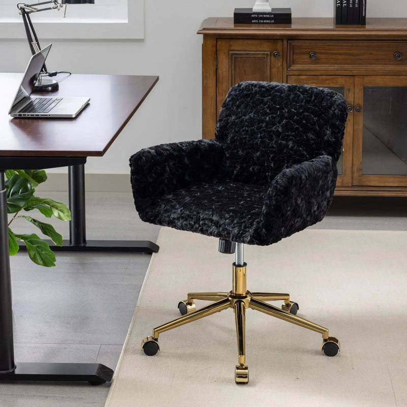 Office Chair, Artificial Rabbit Hair Home Office Chair With Metal Base, Adjustable Desk Chair Swivel Office Chair, Vanity Chair by HouseOfZazla