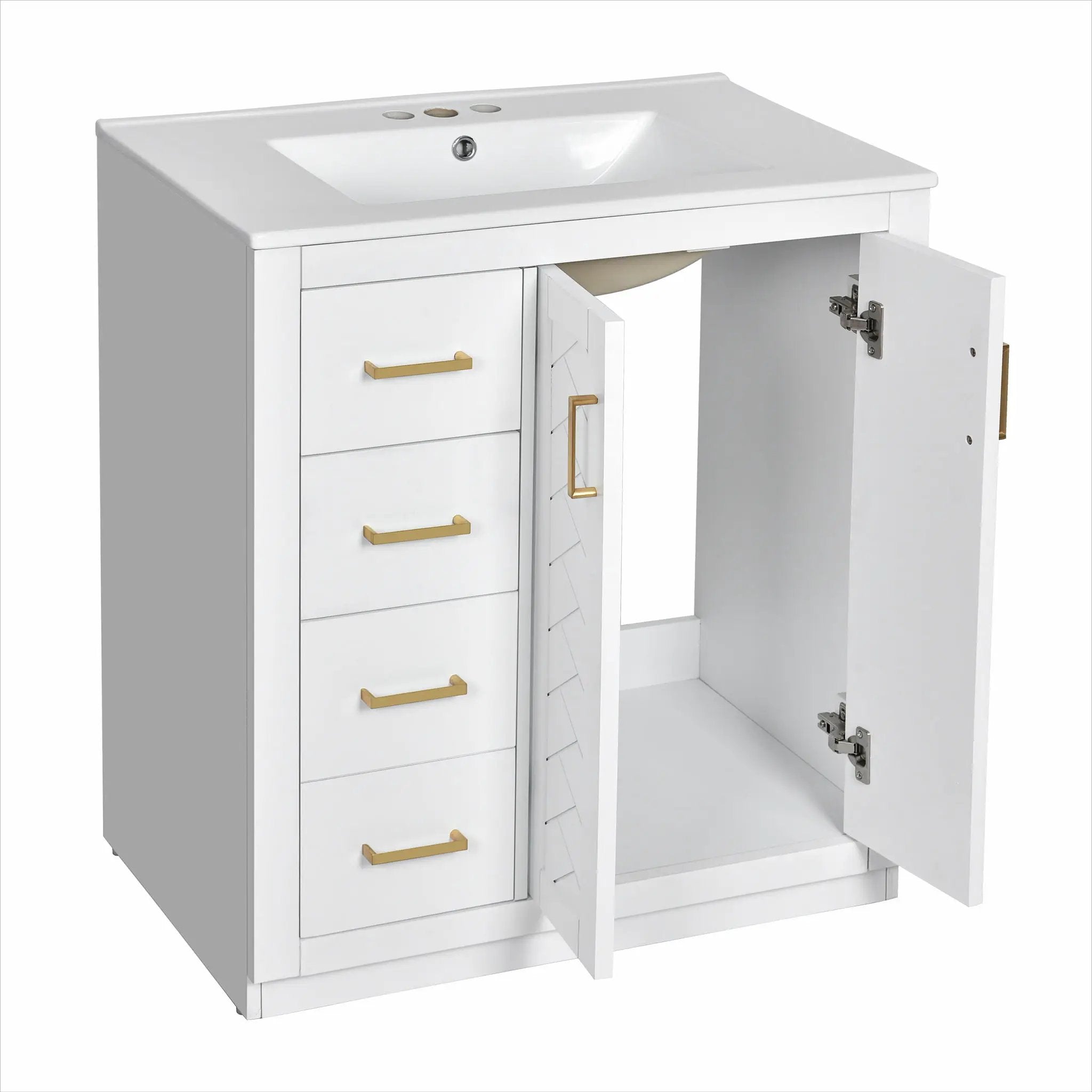 Ceramic Sink Combo, Freestanding Vanity Set With 3 Drawers & Soft Closing Doors by HouseOfZazla