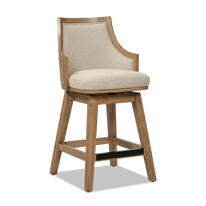 Bahama - Cane High Back Swivel Counter Stool With Recessed Arms Textured Weave - Taupe Beige by Unique Piece Furniture