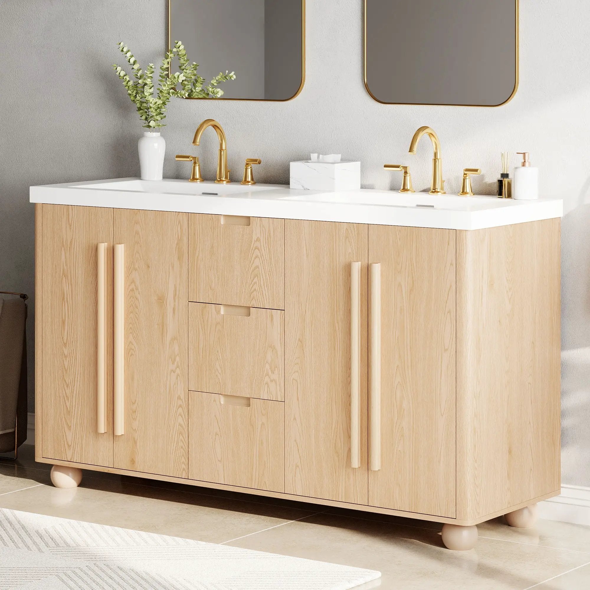 Double Sink Bathroom Vanity With Sinks, Soft Close Doors & 3 Drawers - Wood by HouseOfZazla