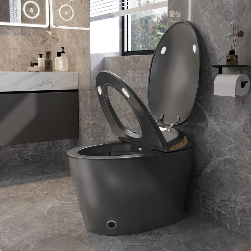 Unique Smart Toile With Built In Bidet, Auto Open / Close Seat, Foot Sensor, LED Display, Night Light, Warm Water & Dryer Ceramic by HouseOfZazla