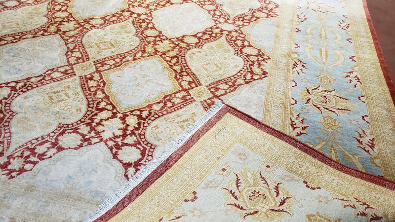 9x12 Peshawar Rug Pakistani Oriental Carpet Sky Blue and Red Wool Vintage Master Bedroom Rug Hand-Knotted Living Room Rug Dining Room Rug by Jewel Rugs