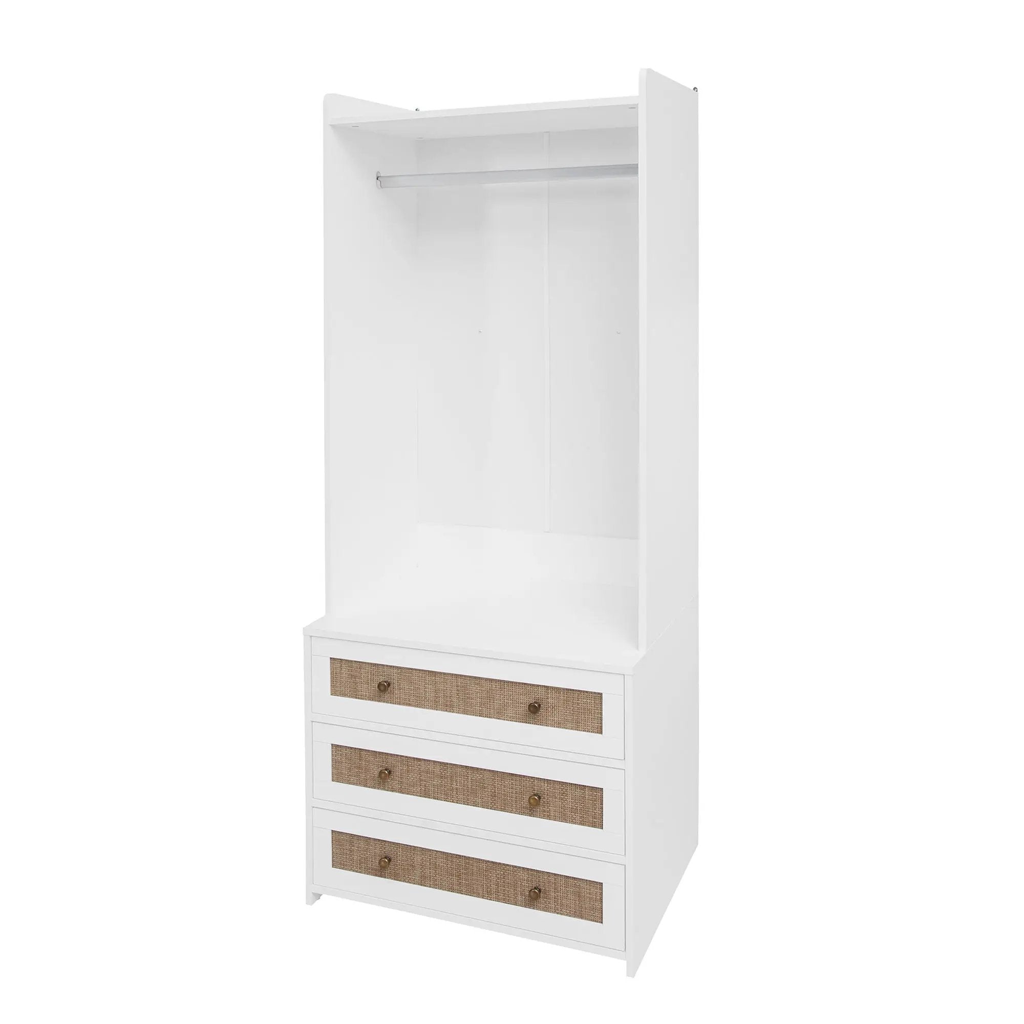 Wardrobe With 3 Drawers High Wardrobe Armoire With Rattan For Living Room Organizer - White by HouseOfZazla