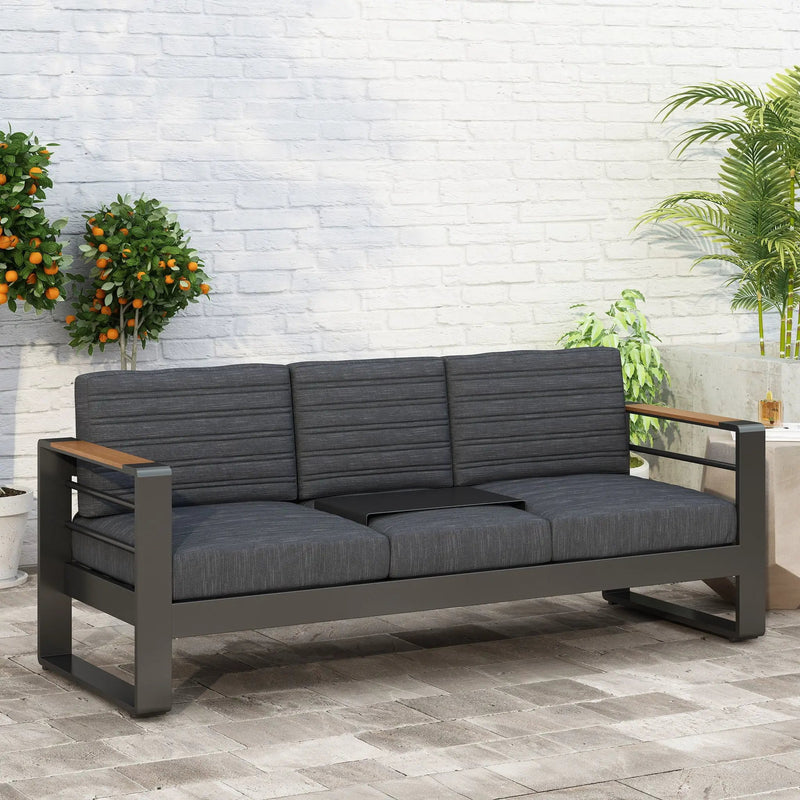 Giovanna 3-Seater Sofa with Aluminum Frame and Water-Repellent Cushions - Black by HouseOfZazla