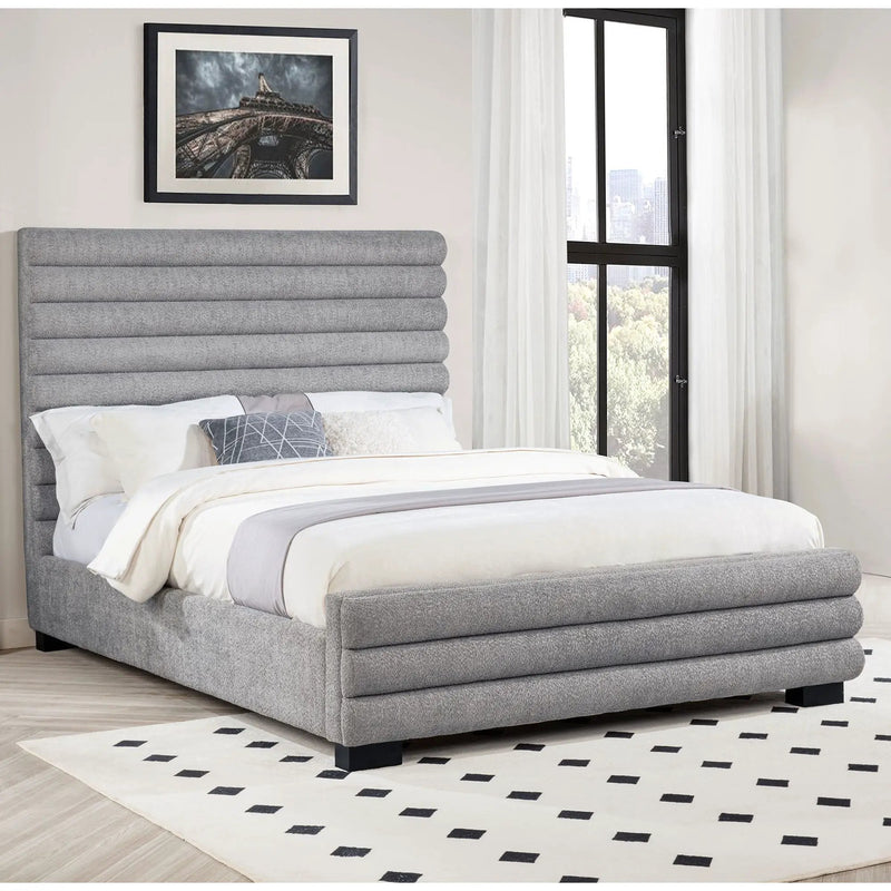 Queen Bed With Textured, And Tufted Headboard - Gray by HouseOfZazla