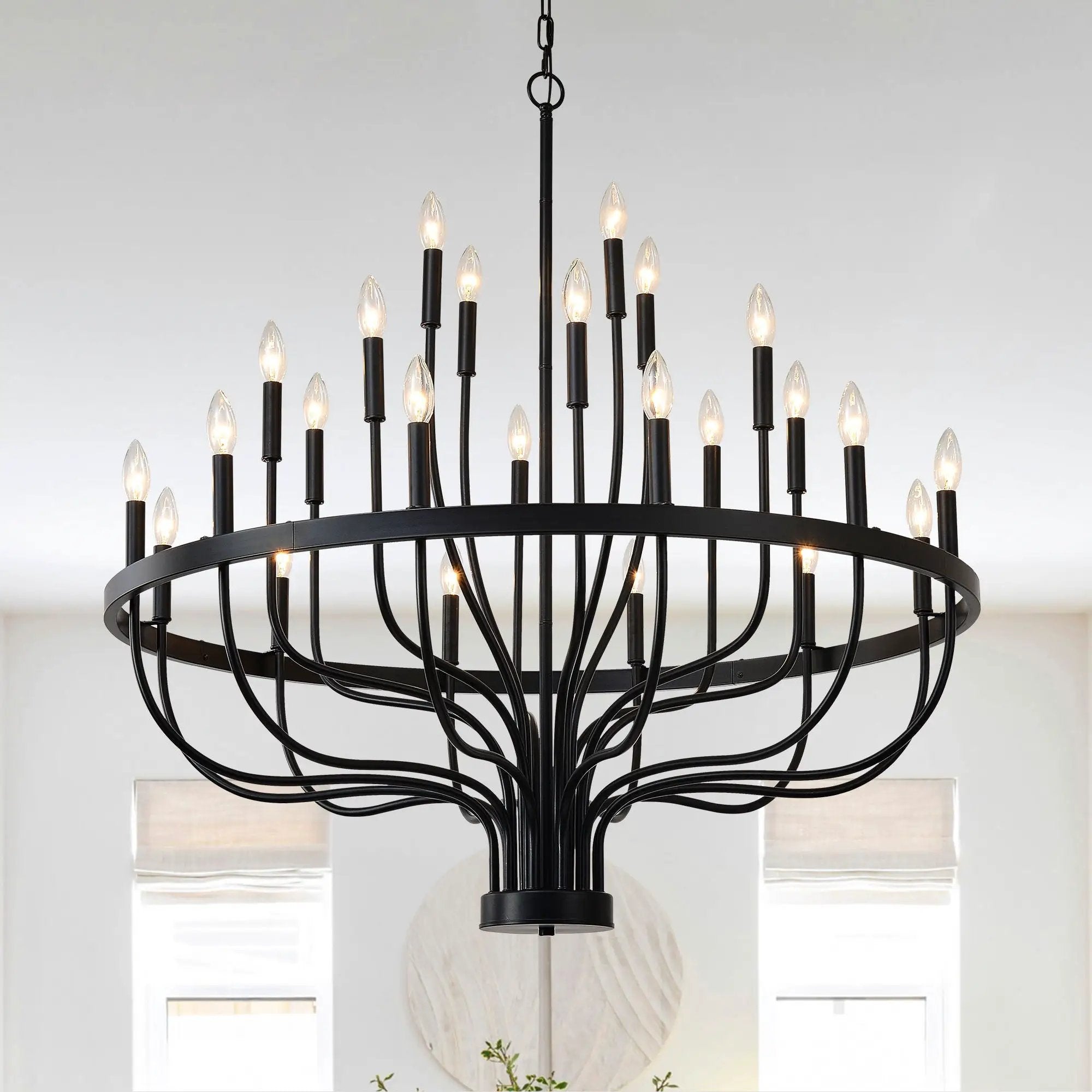 24 Light Chandelier Industrial Iron Candle Chandelier Modern Suspended Farmhouse Chandeliers Pendant Light Fixtures For Dining Room Bedroom Living Room Kitchen Island Foyer E12 Bulb (No Include) - Black by HouseOfZazla
