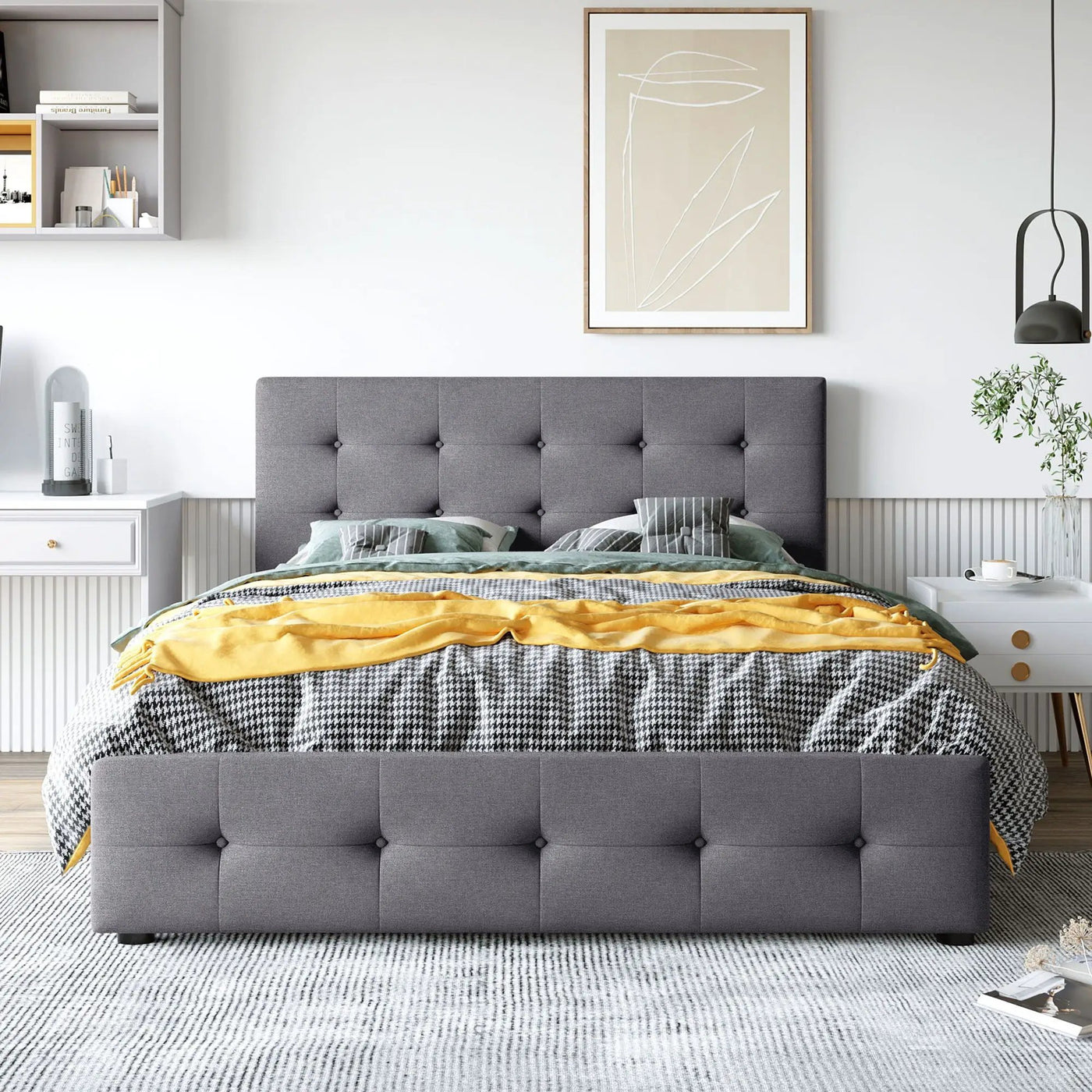 Upholstered Platform Bed With Classic Headboard And Drawers, No Box Spring Needed by Unique Piece Furniture
