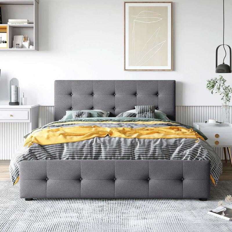 Upholstered Platform Bed With Classic Headboard And Drawers, No Box Spring Needed by HouseOfZazla