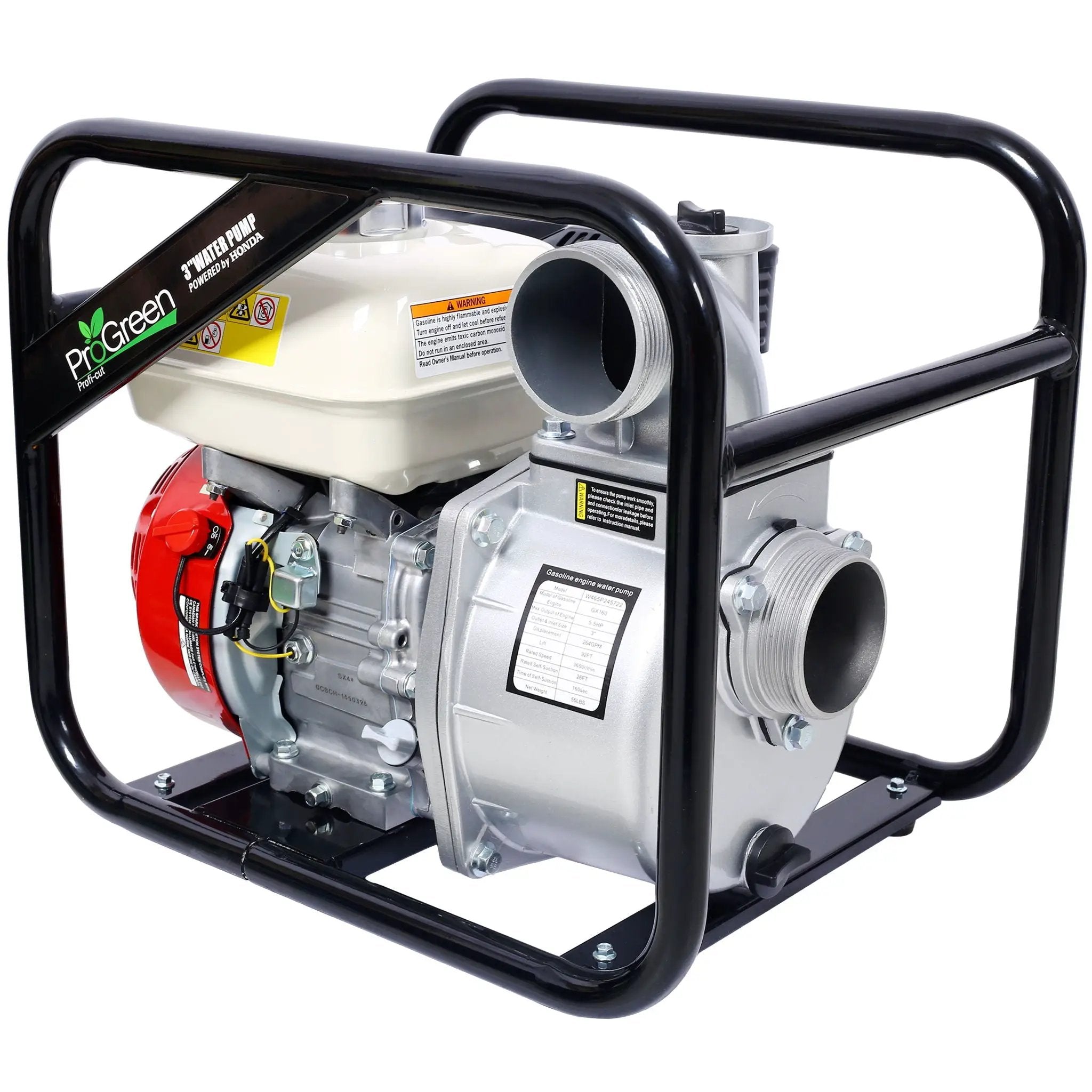 Honda - Gx160 Engine Water Pump 3" 264Gpm With 3In Npt Coupler And 25Ft Flat Hose, Aluminum - Black / Red by HouseOfZazla