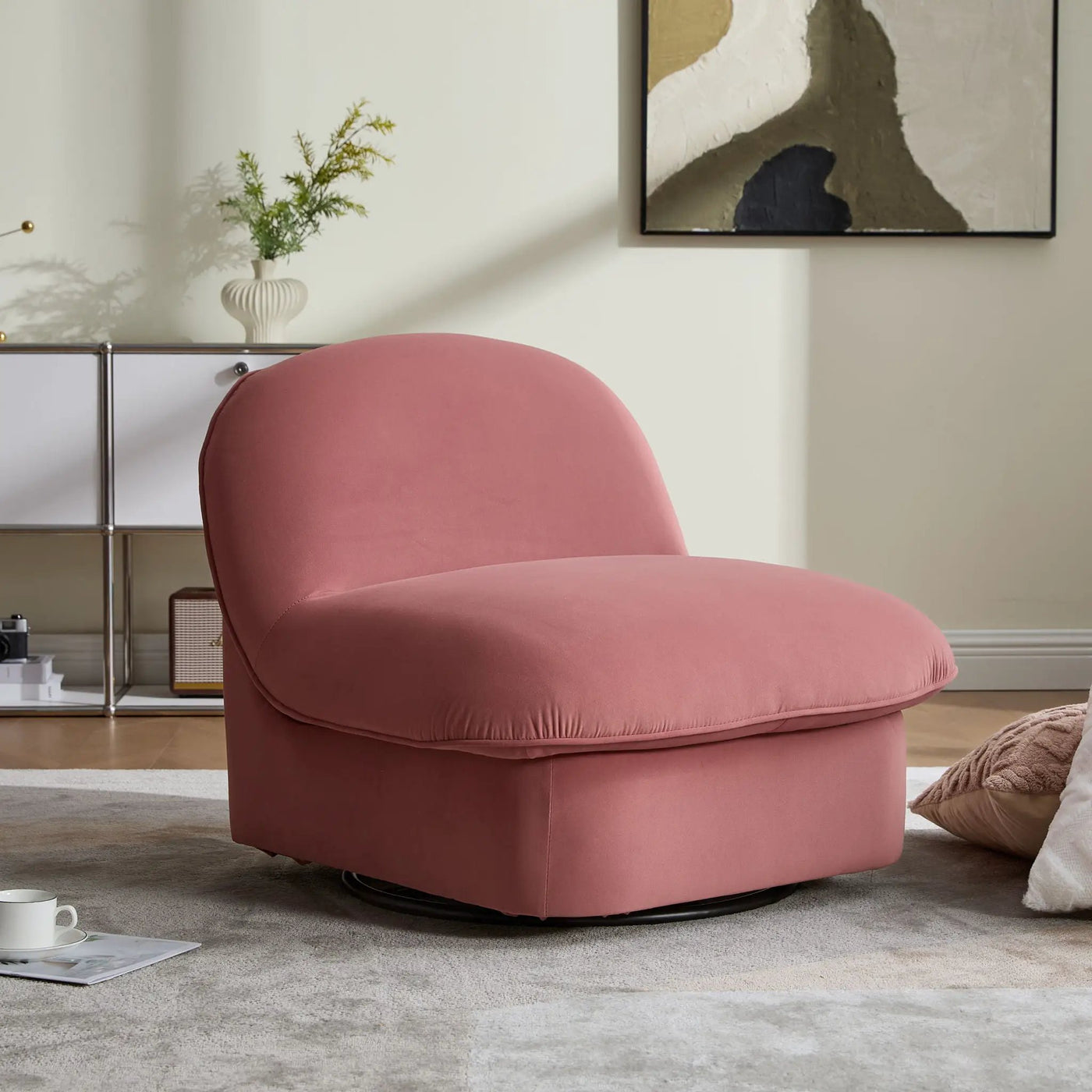 Pumpkin Shaped Swivel Accent Chair, 360 Degree Rotation For Living Room by Unique Piece Furniture