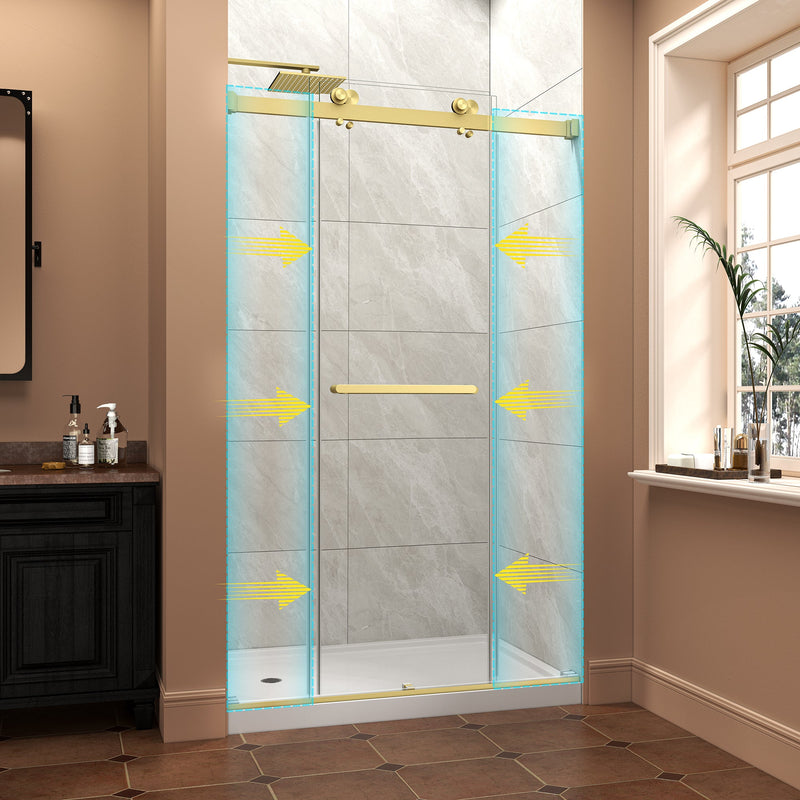 43"-48" W x 76" H Brushed Frameless Shower Door by HouseOfZazla