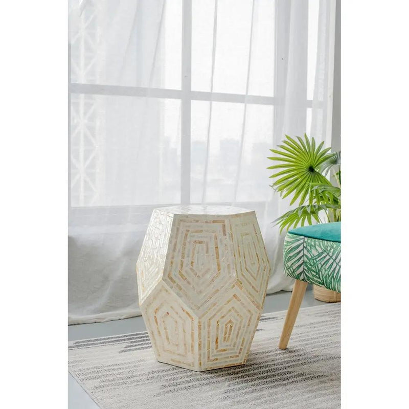 18x18x21 Hexagonal Capes Capiz Stool Cream/Yellow by HouseOfZazla