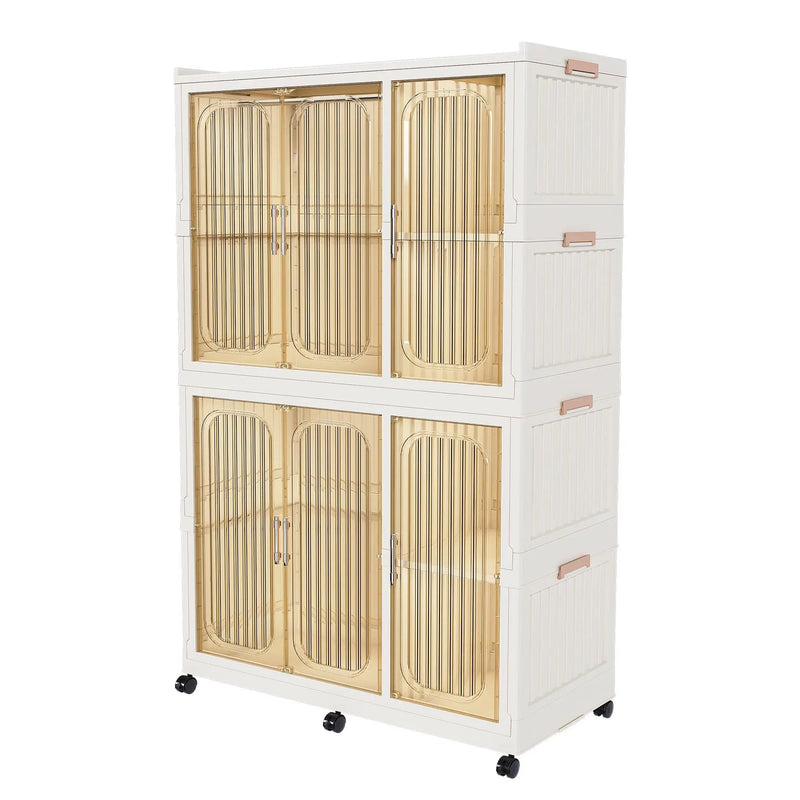 Portable Wardrobe Closet Storage Organizer For Clothes, 6 Magnetic Doors With 6 Cubes & 2 Hanging Rods, 6 Hangers - Cream White by Unique Piece Furniture