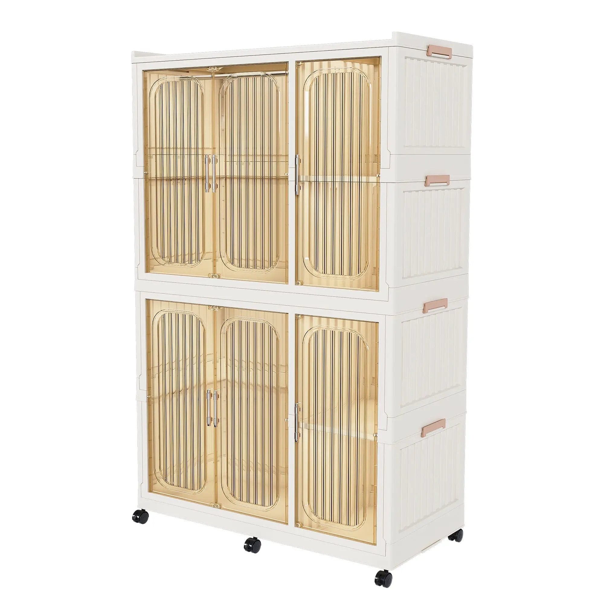 Portable Wardrobe Closet Storage Organizer For Clothes, 6 Magnetic Doors With 6 Cubes & 2 Hanging Rods, 6 Hangers - Cream White by HouseOfZazla