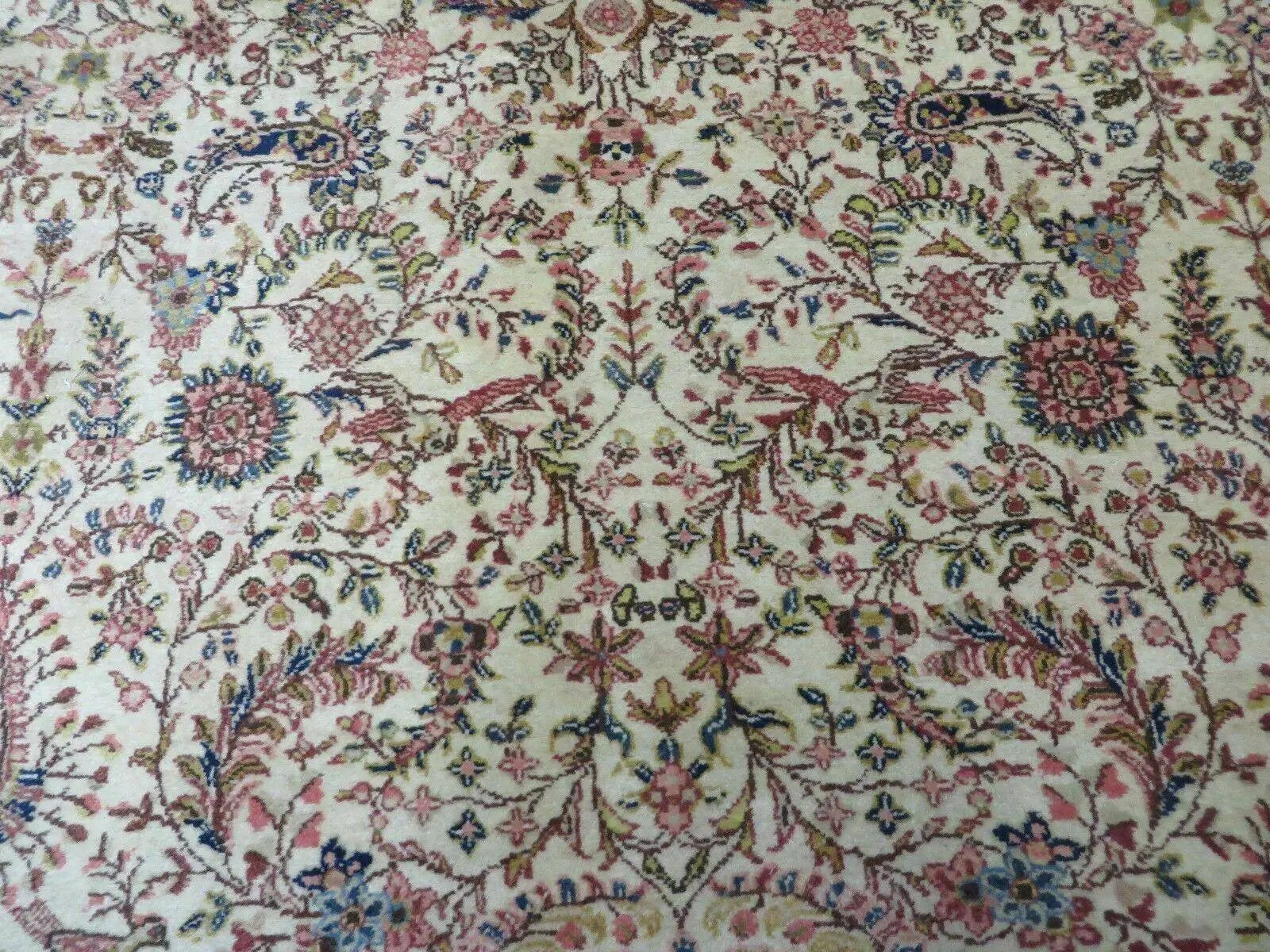 Persian Tabriz Rug 8x10, Bird Motifs Floral, Boteh Paisleys, Cream and Red, Handmade Wool Carpet by Jewel Rugs