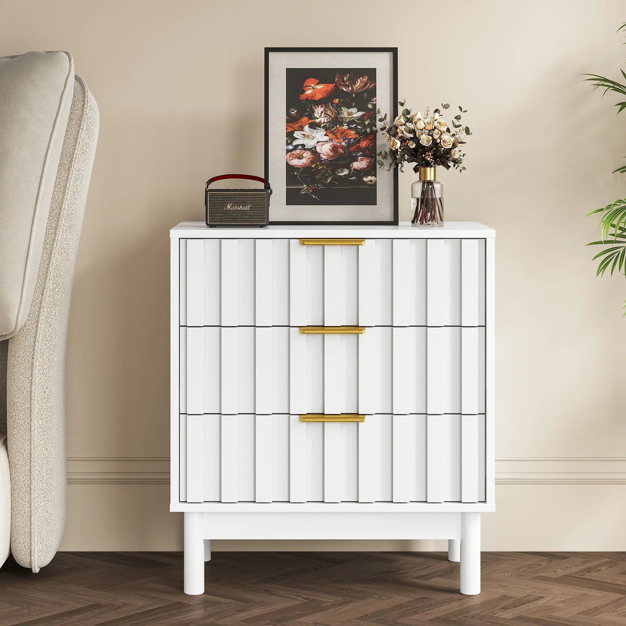 3 Drawer Dresser with Fluted Panel Design by HouseOfZazla