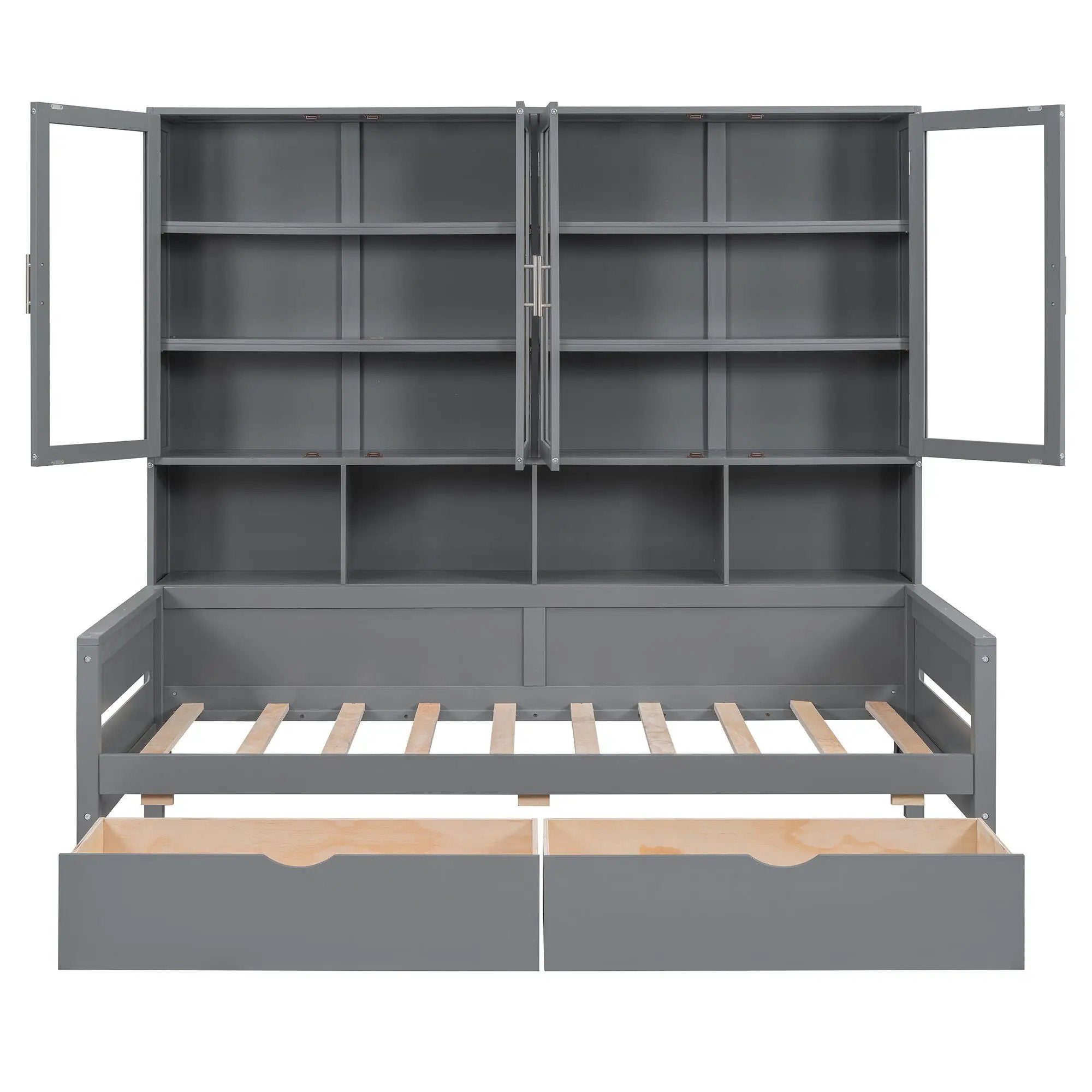 Daybed With Glass Door Storage Cabinets, Built In LED Lighting And Shelves by HouseOfZazla