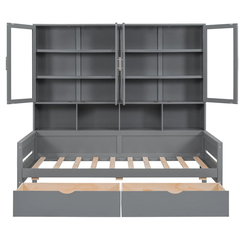 Daybed With Glass Door Storage Cabinets, Built In LED Lighting And Shelves by HouseOfZazla