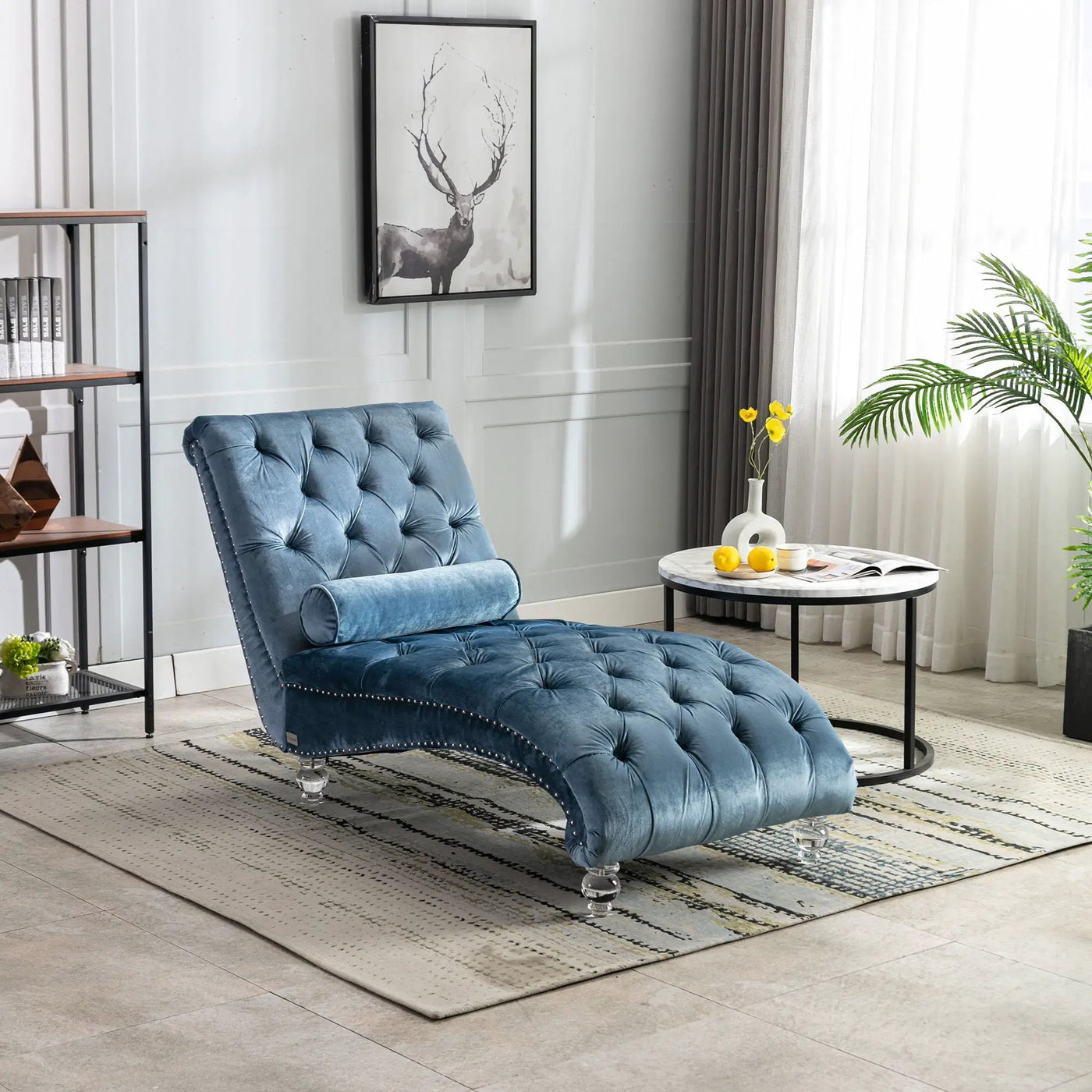 Chaise Lounge Indoor, Button Tufted Upholstered Chaise Lounge Chair With Pillow by HouseOfZazla