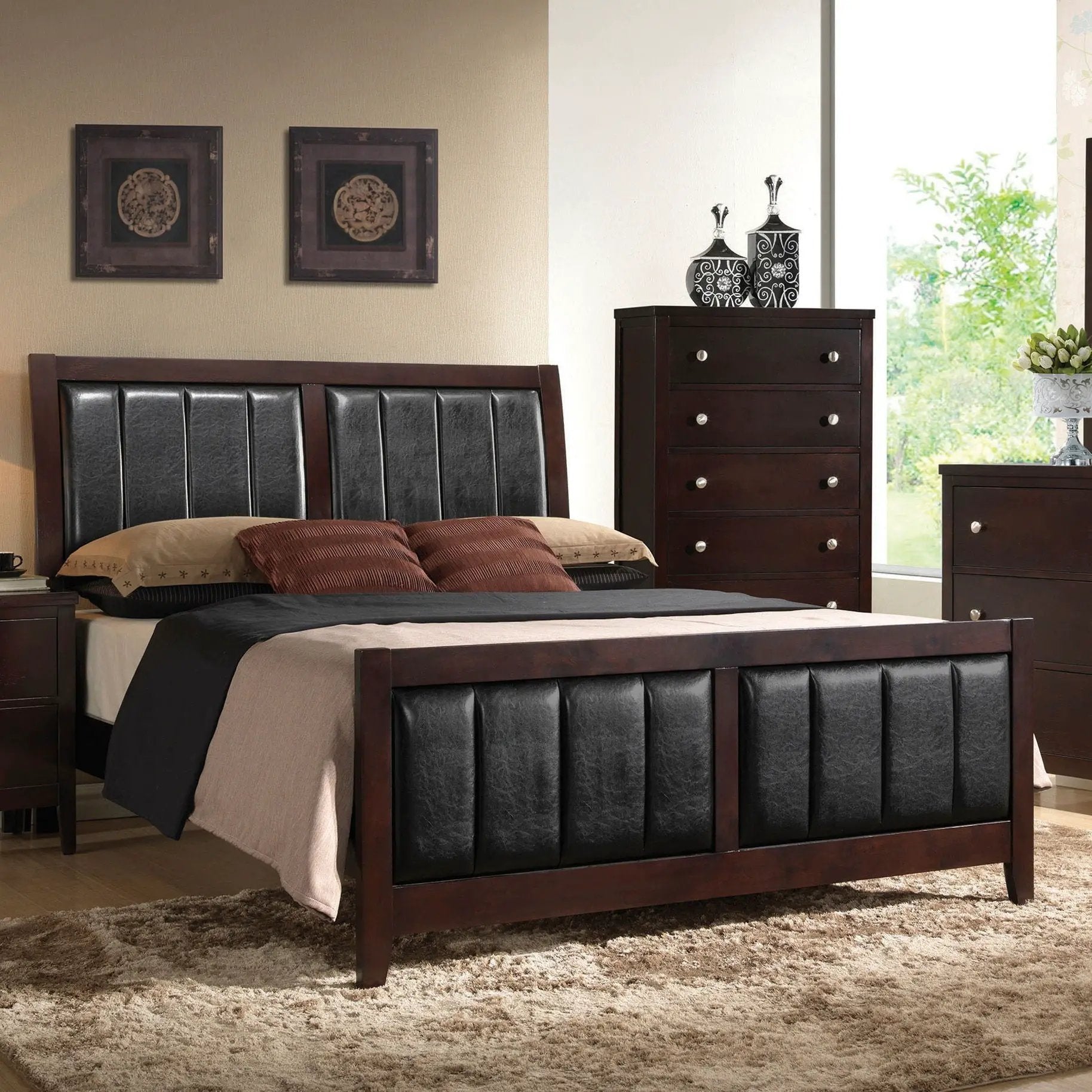 California King Upholstered Panel Bed With Headboard And Footboard - Cappuccino by HouseOfZazla