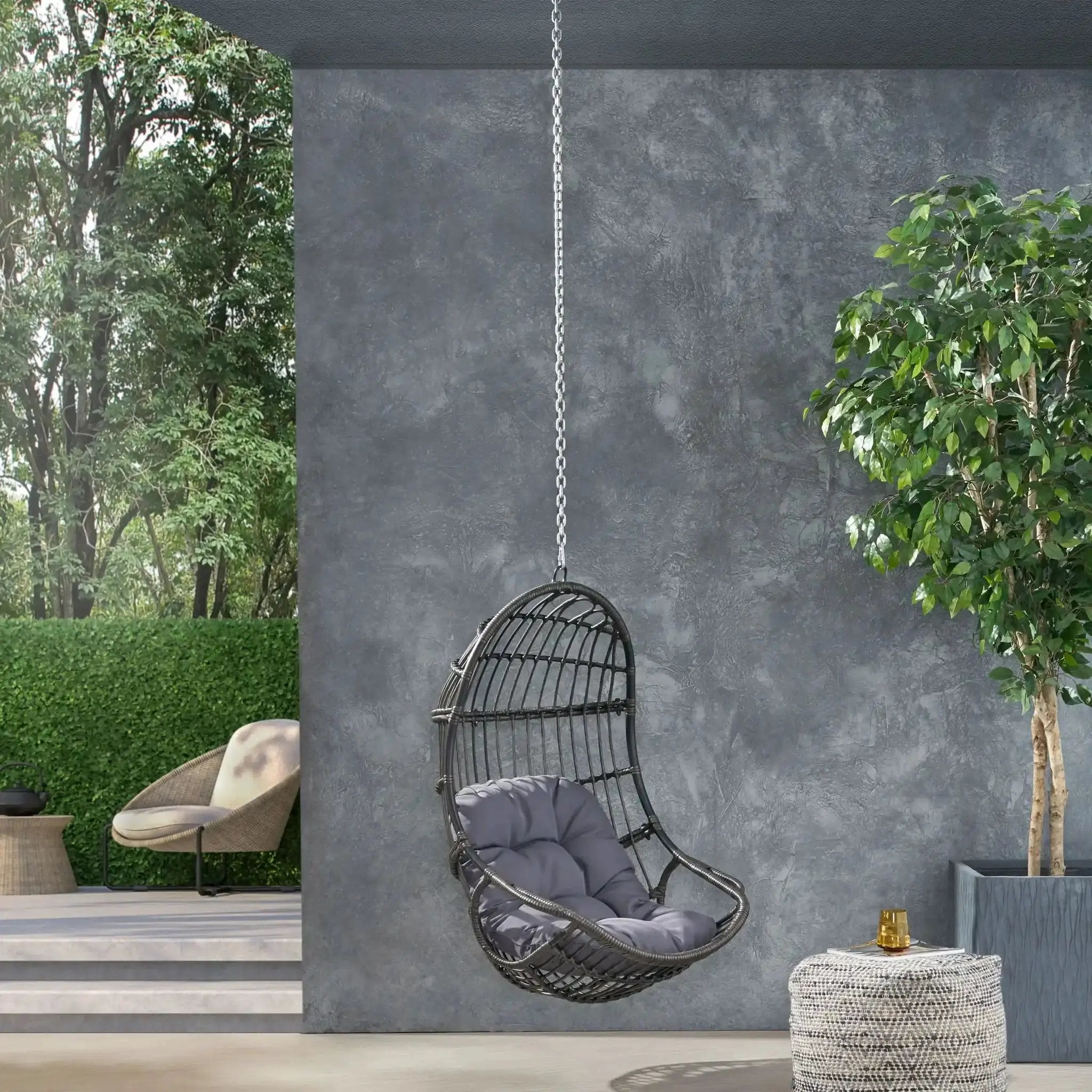 Rustic Hanging Basket Chair With Cushion by HouseOfZazla