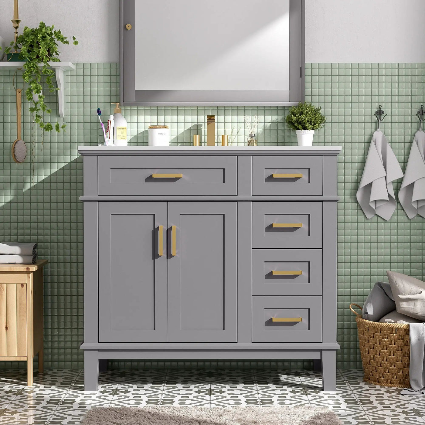 Modern Bathroom Vanity With Ceramic Sink, Soft Close Storage Cabinet by Unique Piece Furniture