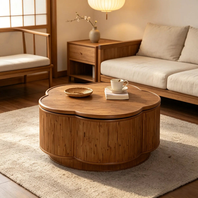 Flower-Shaped Rattan Coffee Table with Storage by HouseOfZazla