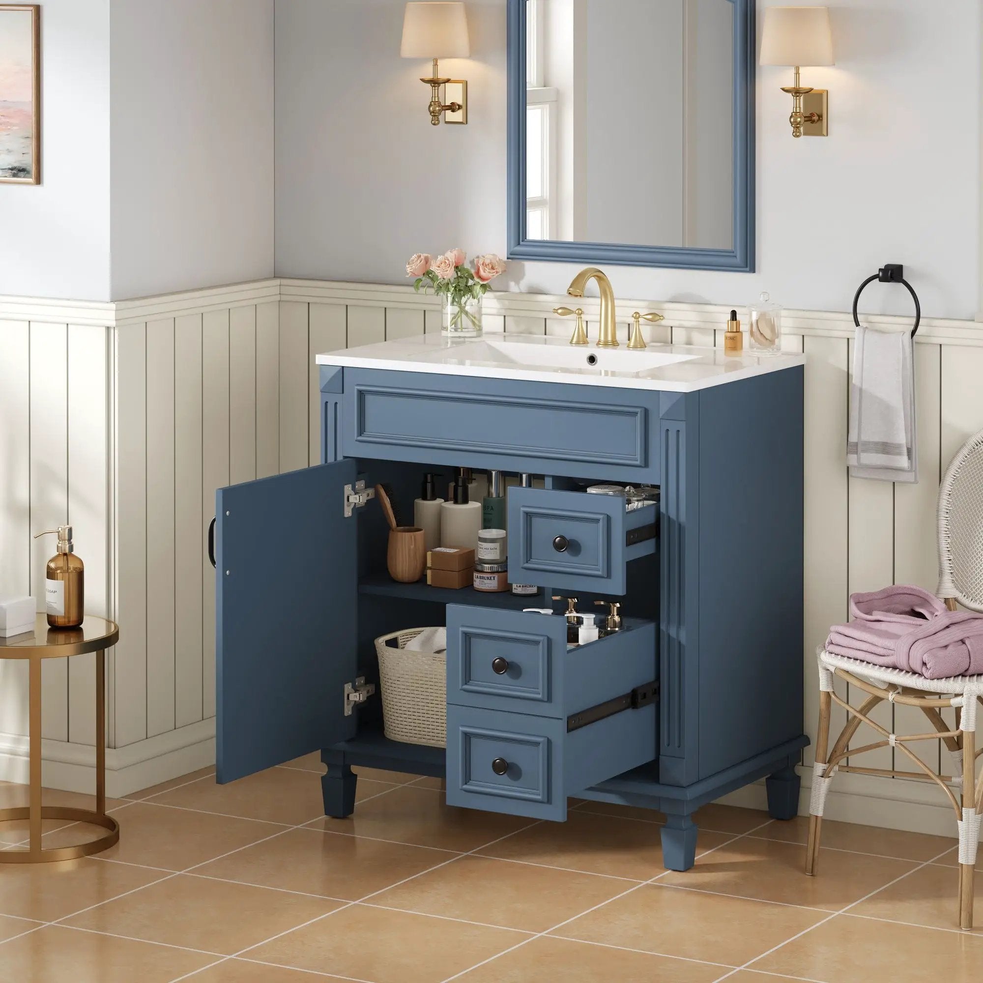 Bathroom Vanity With Sink, Cabinet With 2 Drawers And Adjustable Shelf by Unique Piece Furniture
