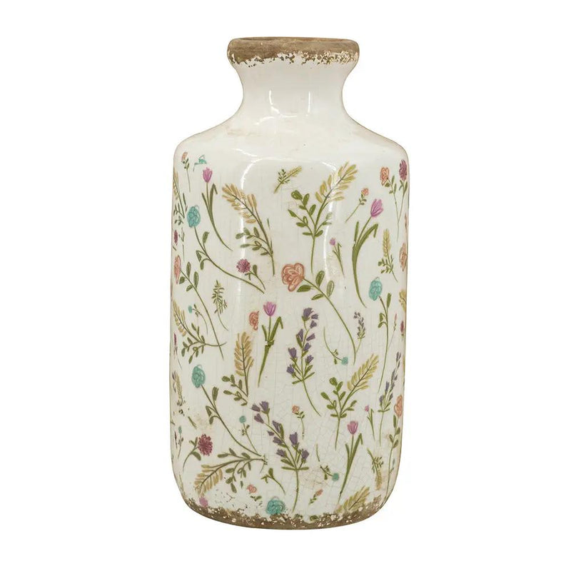 D5.3x10.6' Ceramic Cylinder Vase with Multi-Colored Floral Motifs by HouseOfZazla