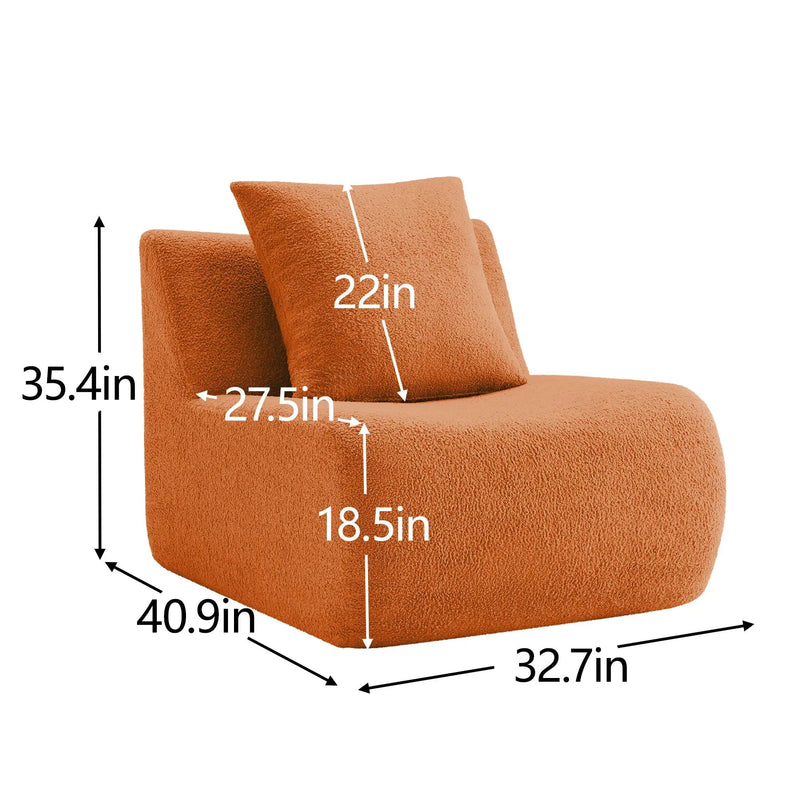 Armless Sofa With Pillow Teddy Fabric - Orange by HouseOfZazla