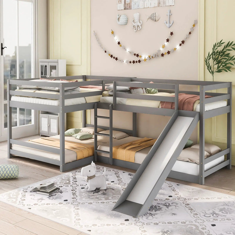 L-Shaped Bunk Bed With Slide And Short Ladder by Unique Piece Furniture