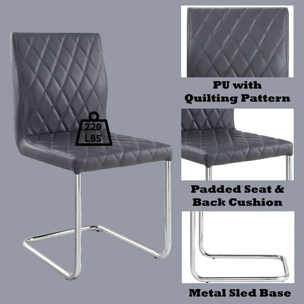 Ansonia - Side Chair (Set of 2) - Gray Synthetic Leather & Chrome by Unique Piece Furniture
