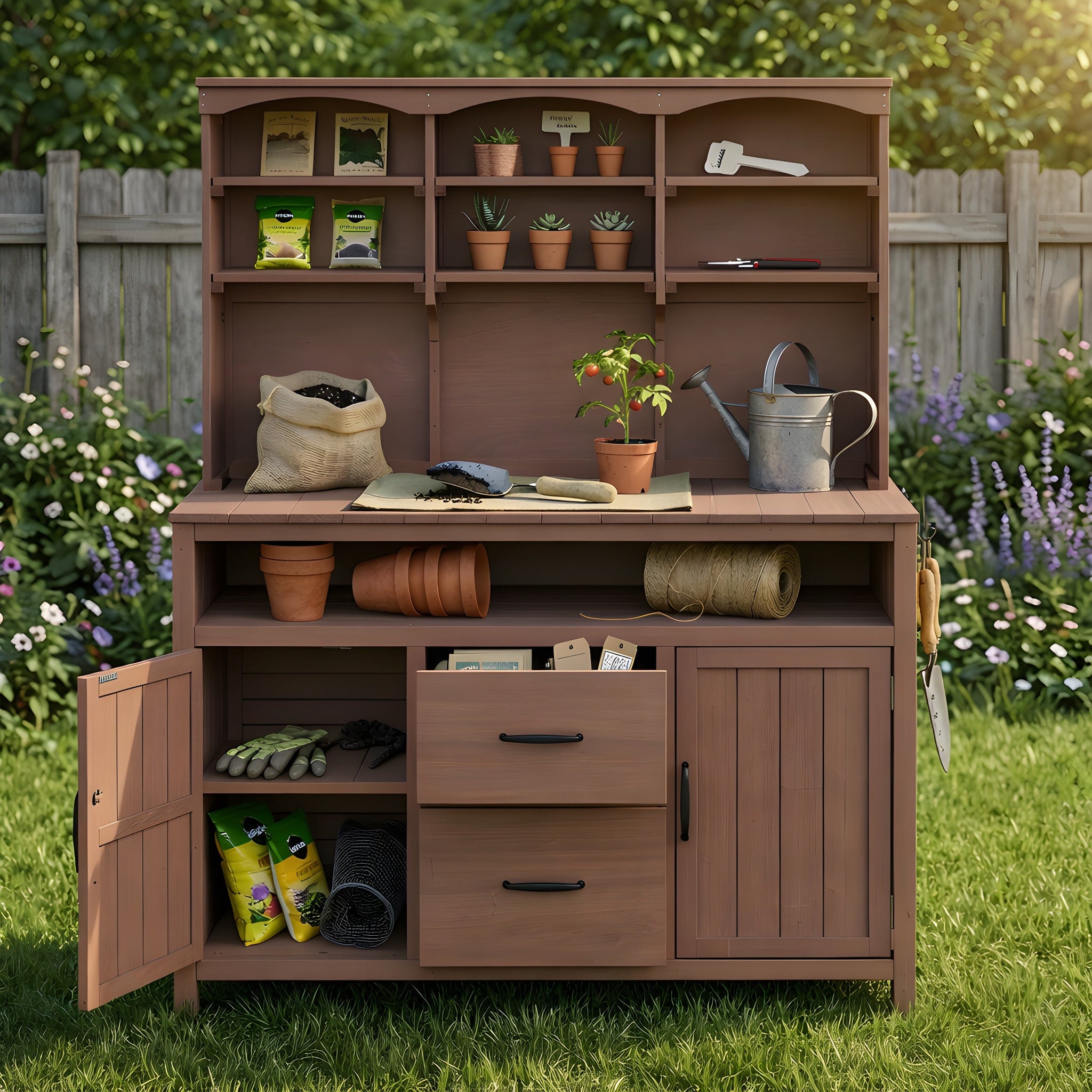 TOPMAX Large Fir Wood Potting Bench with Hutch and Storage by HouseOfZazla