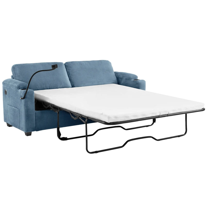 Sleeper Sofa Loveseat Sofa With Full Size Mattress, 2 USB Ports, 2 Cup Holders, 2 Side Pockets And Phone Holder by HouseOfZazla