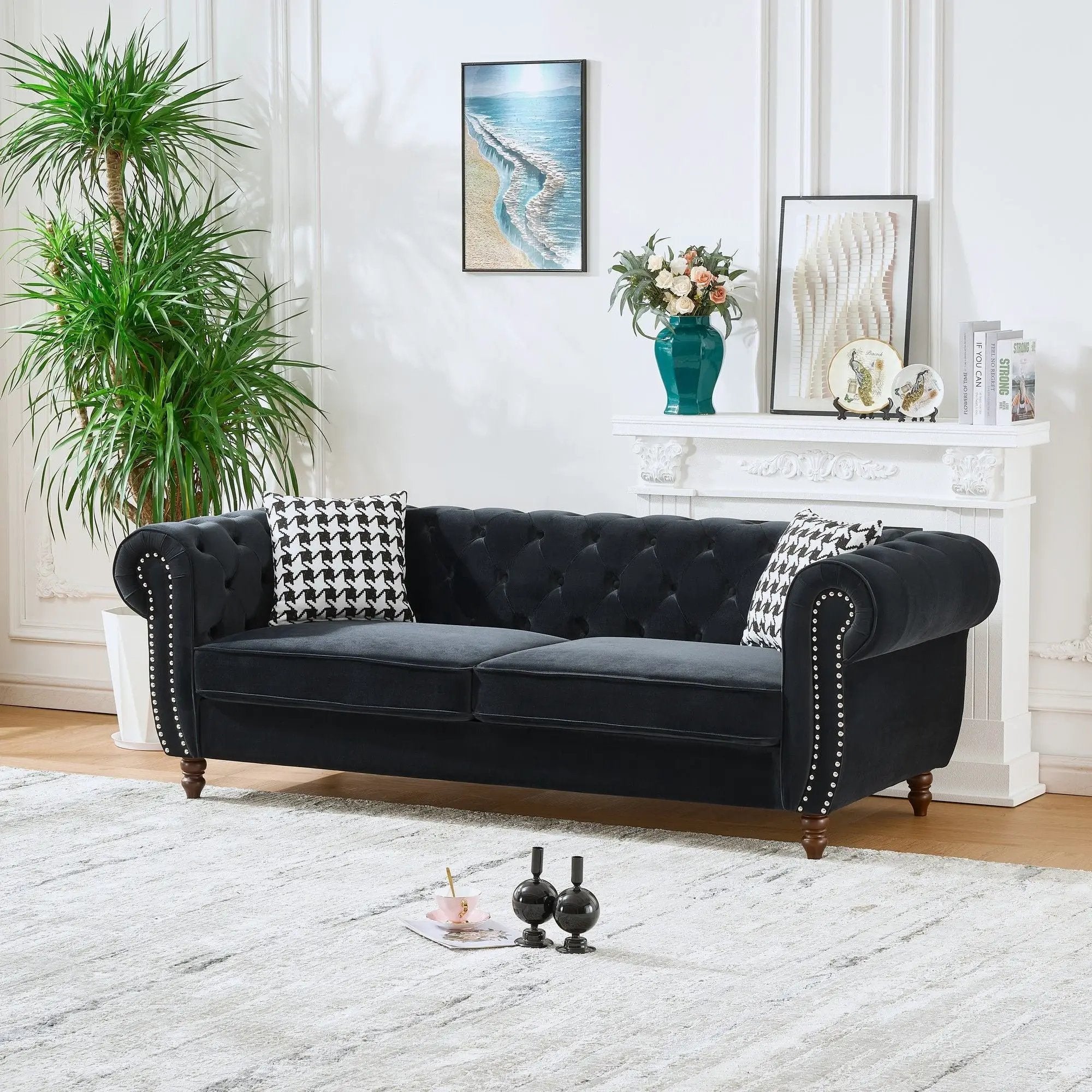 Chesterfield Upholstery Fabric Sofa With Roll Armrest & Nailhead by Unique Piece Furniture