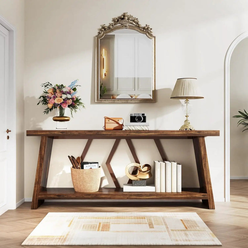Accent Extra Long Console Table With 2 Tier Storage - Brown by HouseOfZazla