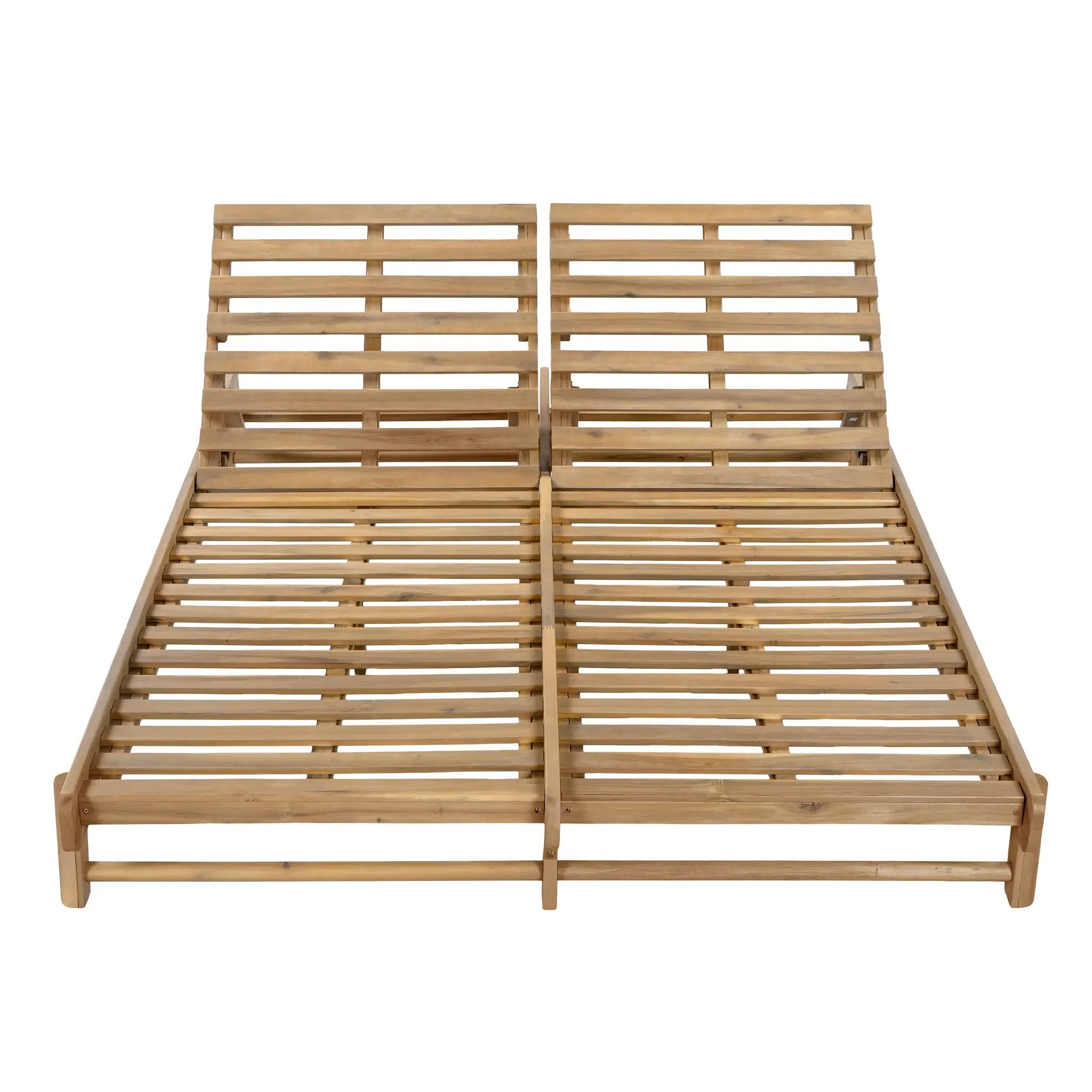 Light Teak Finish Acacia Wood Double Chaise Lounger by HouseOfZazla