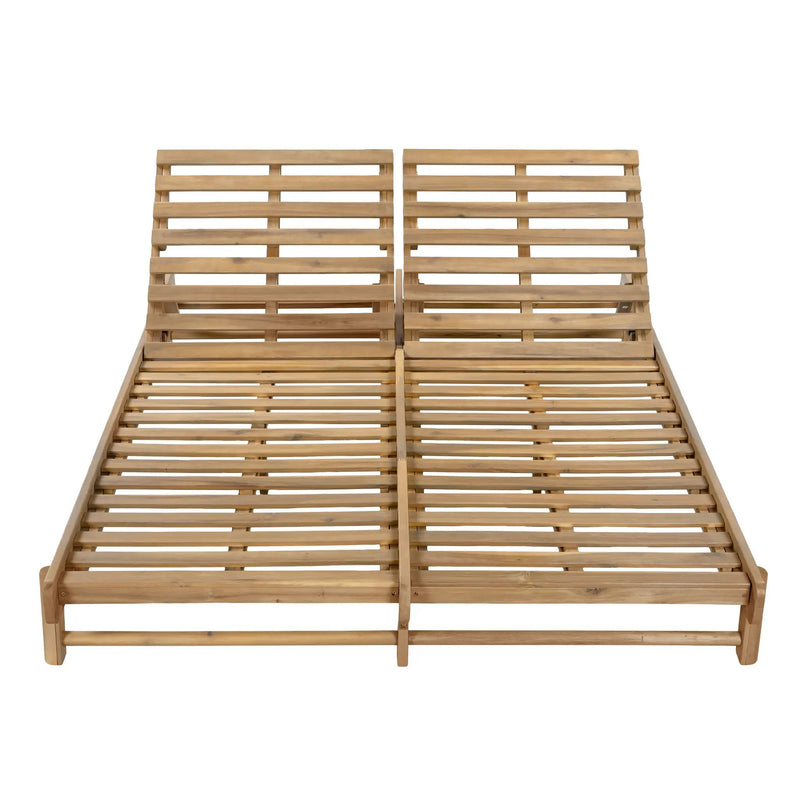 Light Teak Finish Acacia Wood Double Chaise Lounger by HouseOfZazla