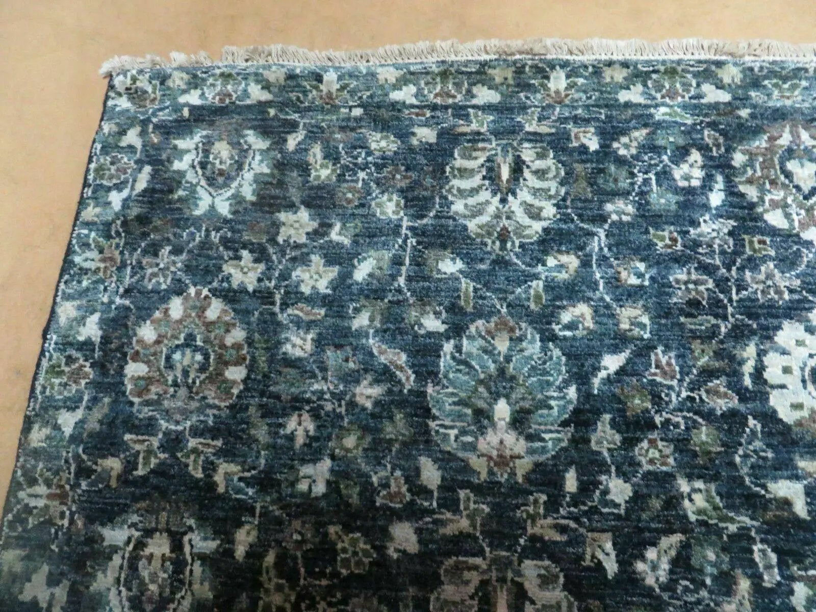 5' 6" X 8' Vintage Handmade Pakistani Floral Oriental Wool Rug Black Dark Grey by Jewel Rugs