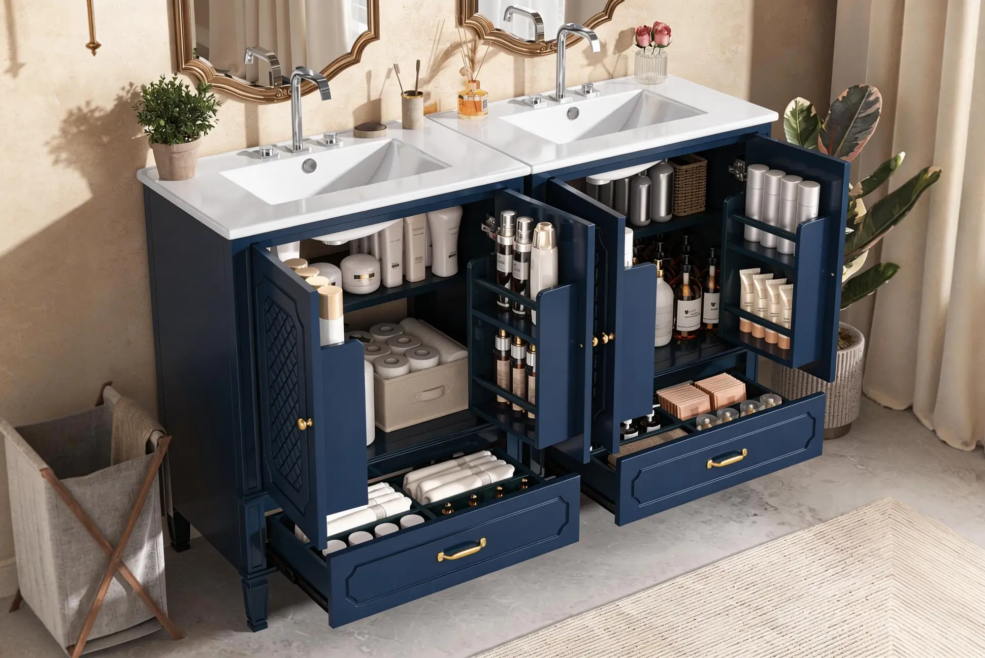 60" Bathroom Vanity with Double Sink Combo Set by HouseOfZazla