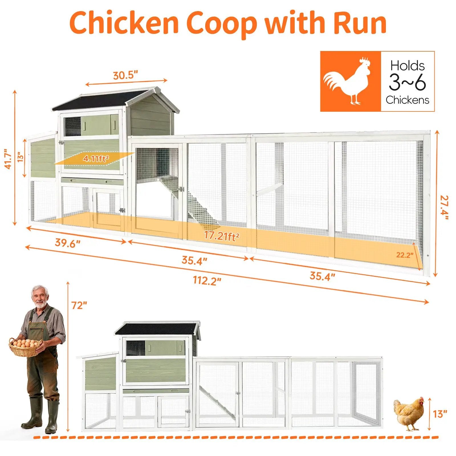 Wooden Chicken Coop, Large Outdoor Hen House with Run and Nesting Box by HouseOfZazla